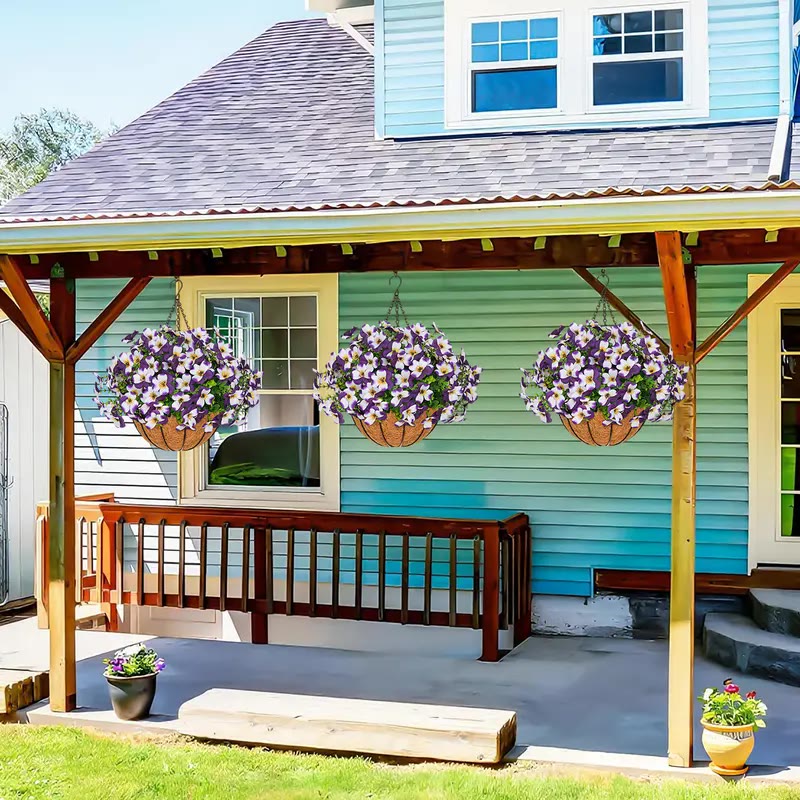 Pair of Hanging Baskets with Purple Artificial Flowers - photo 4