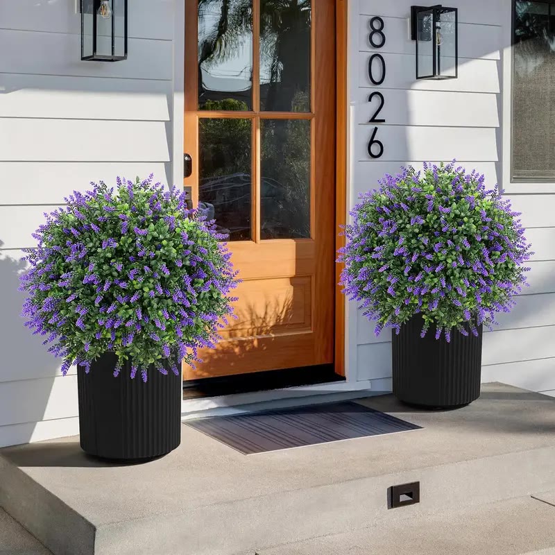 Pair of Lavender-Topped Faux Topiary Balls on Stakes - photo 2