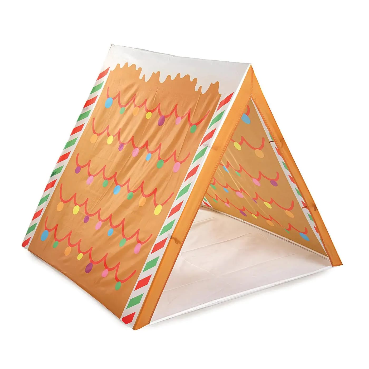 Brown A-Frame Fabric Play Tent with Candy Stripe Trim