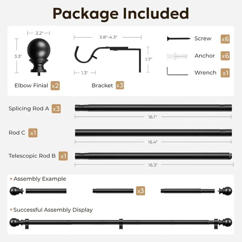 Black Metal Curtain Rod With Ball Finials - photo 4