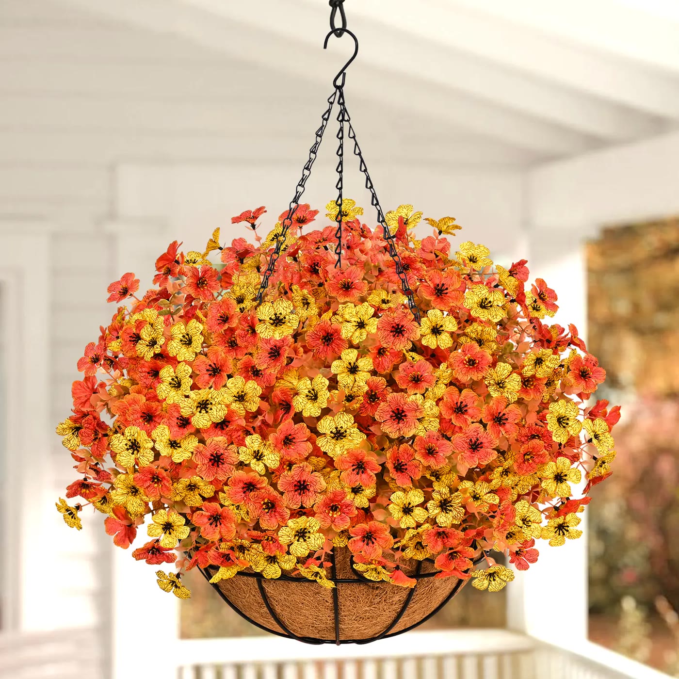 Orange and Yellow Faux Flower Hanging Basket