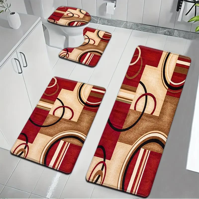 Three-Piece Geometric Pattern Bathroom Mat Set - photo 3
