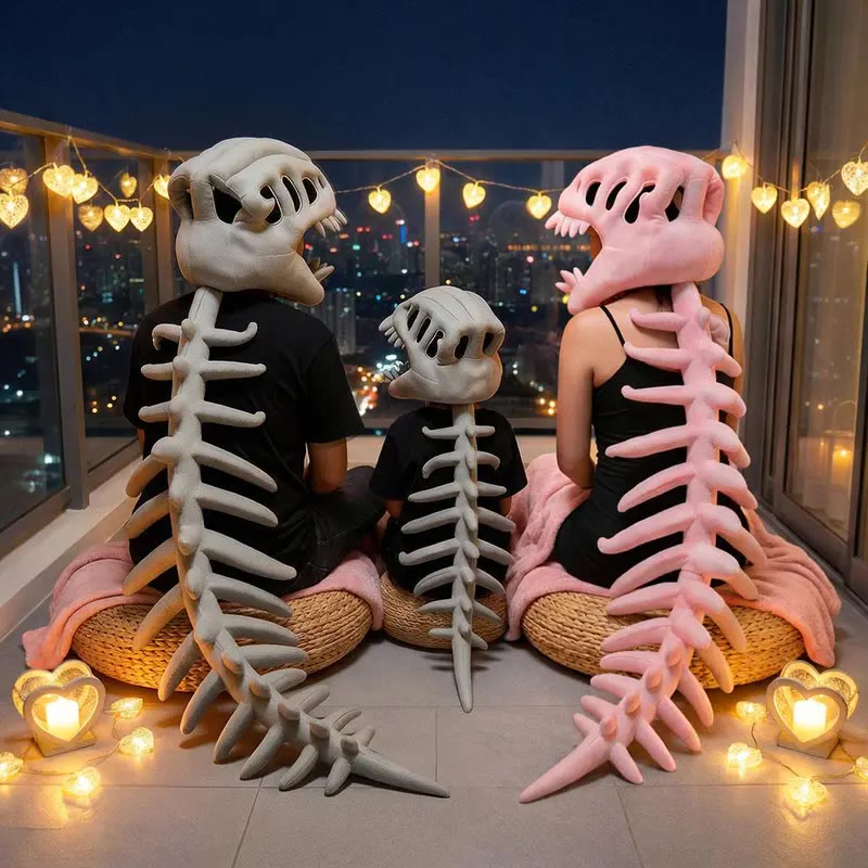Plush Grey Dinosaur Skull Hood with Spines - photo 3