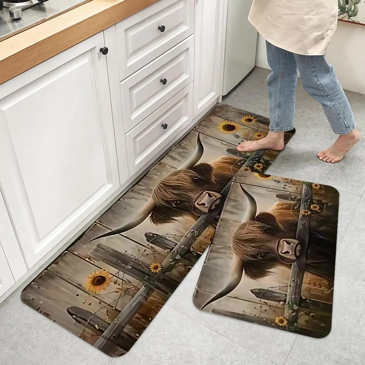 Highland Cattle Print Kitchen Floor Mat Set - photo 4