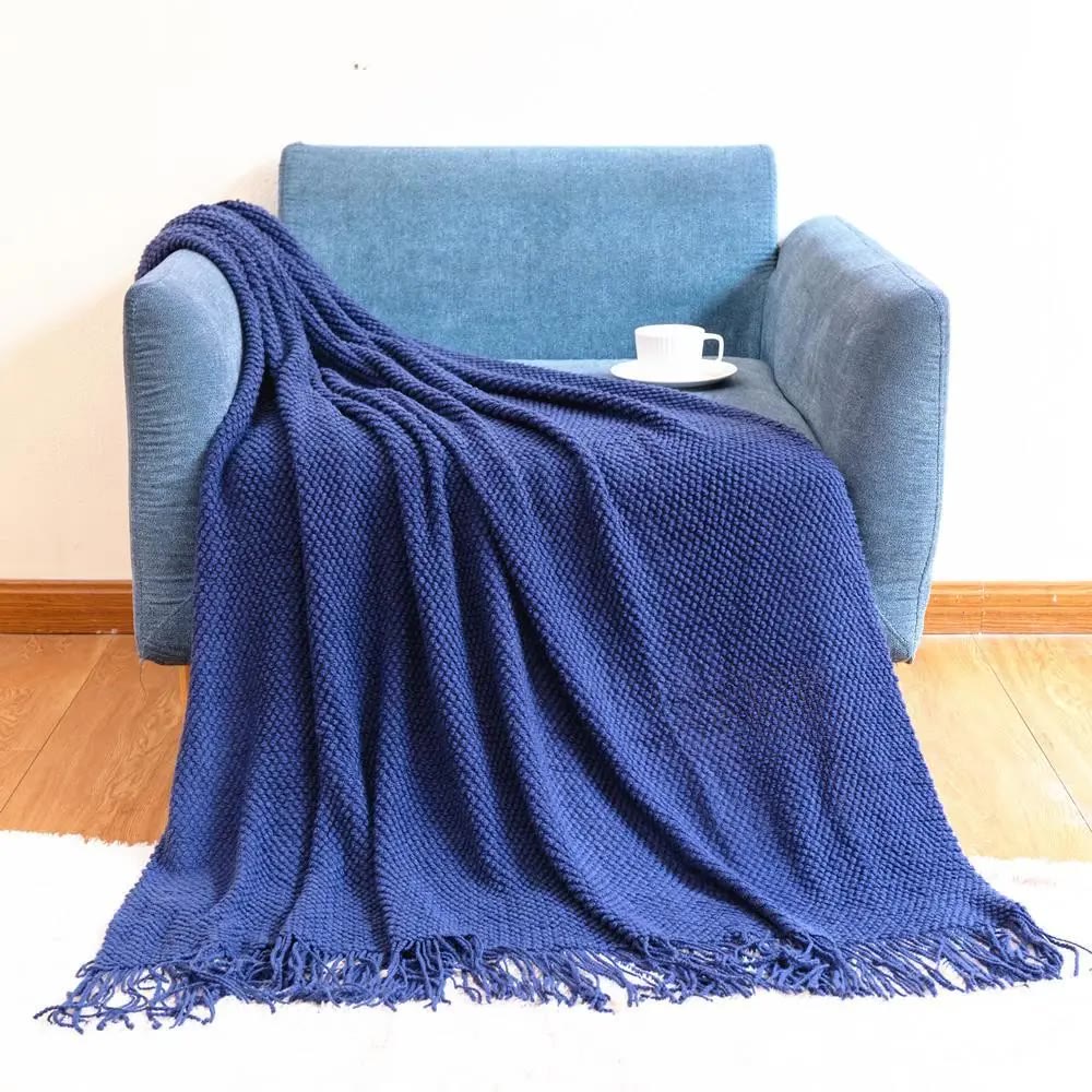 Rust Orange Knit Throw with Long Fringe - photo 2