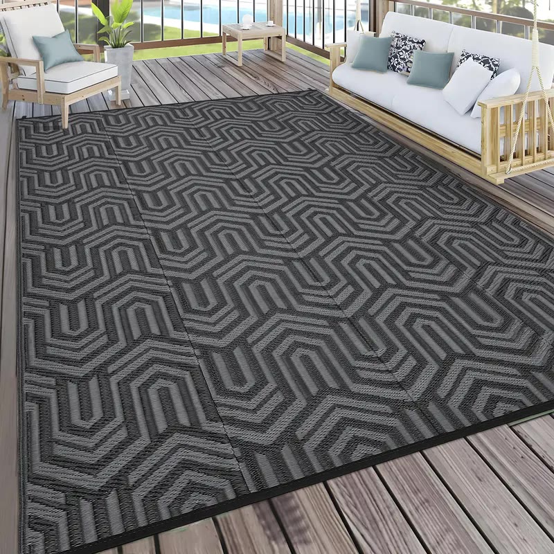 Charcoal Geometric Woven Outdoor Area Rug - photo 4