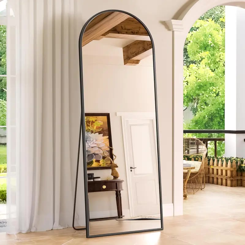Arched Full-Length Mirror With Thin Black Frame - photo 3