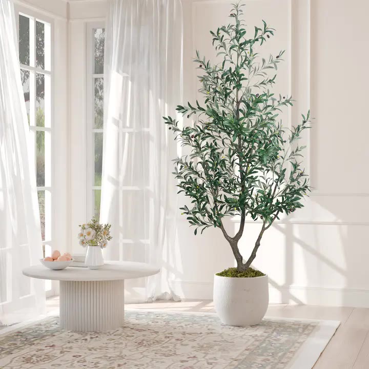 Tall Artificial Olive Tree in White Planter