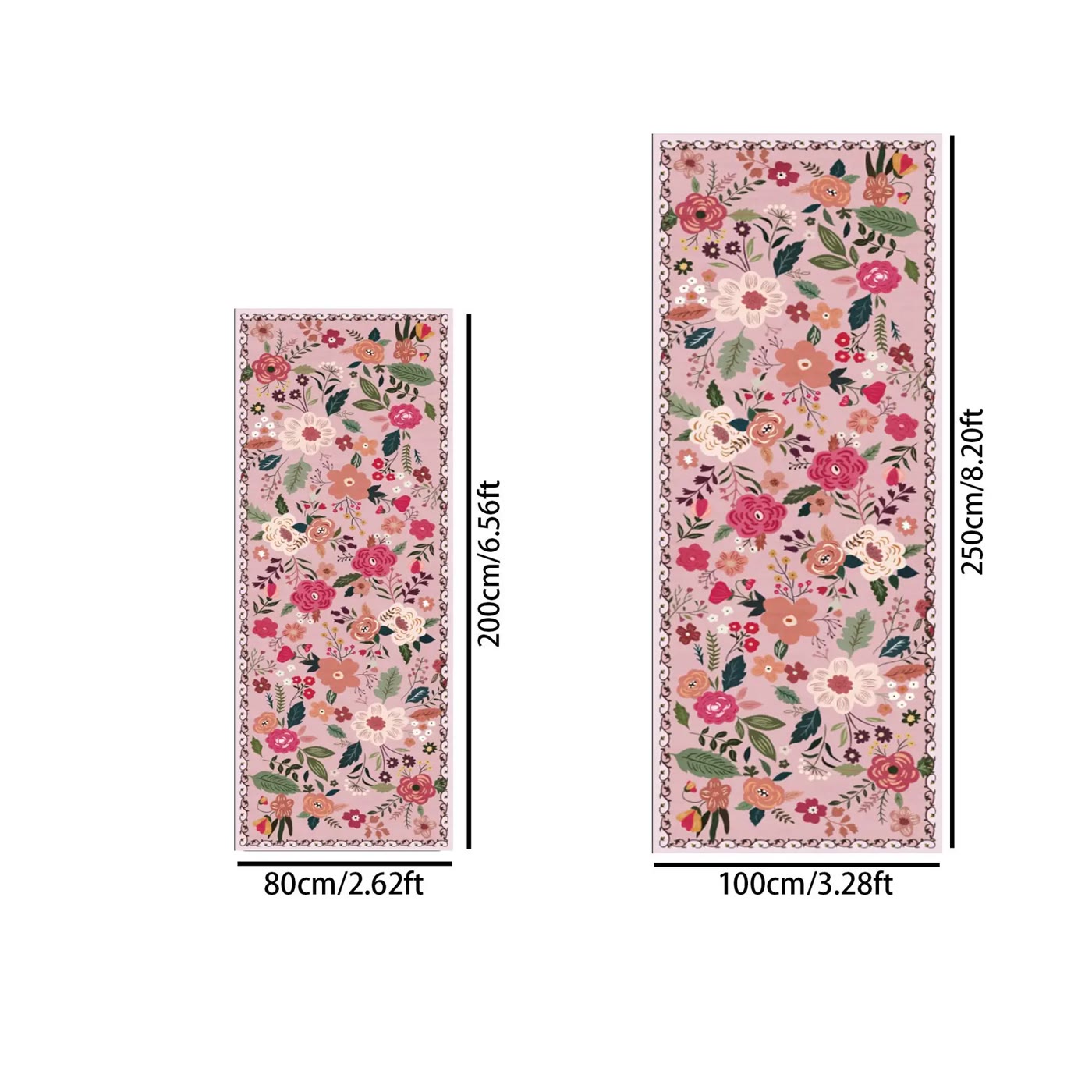 Pink Floral Runner Rug with Scrolling Border - photo 2