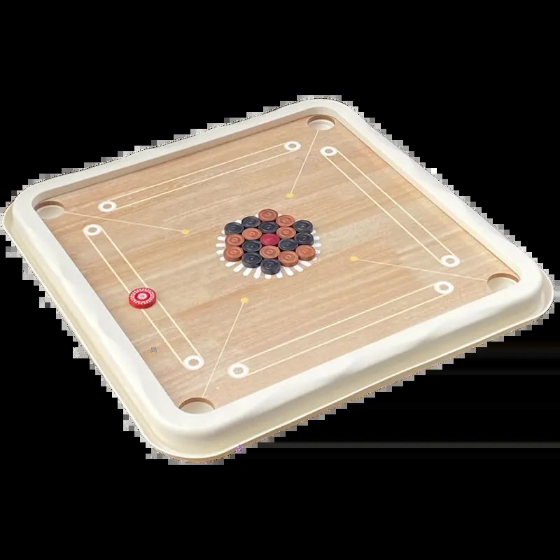 Square Wooden Carrom Board With Cream Frame and Coins - photo 4