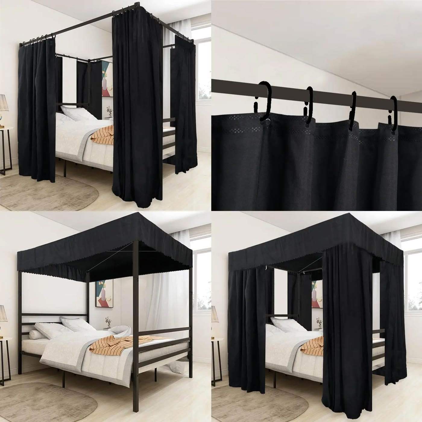 Black Blackout Four-Post Bed Canopy Curtain Set - photo 3
