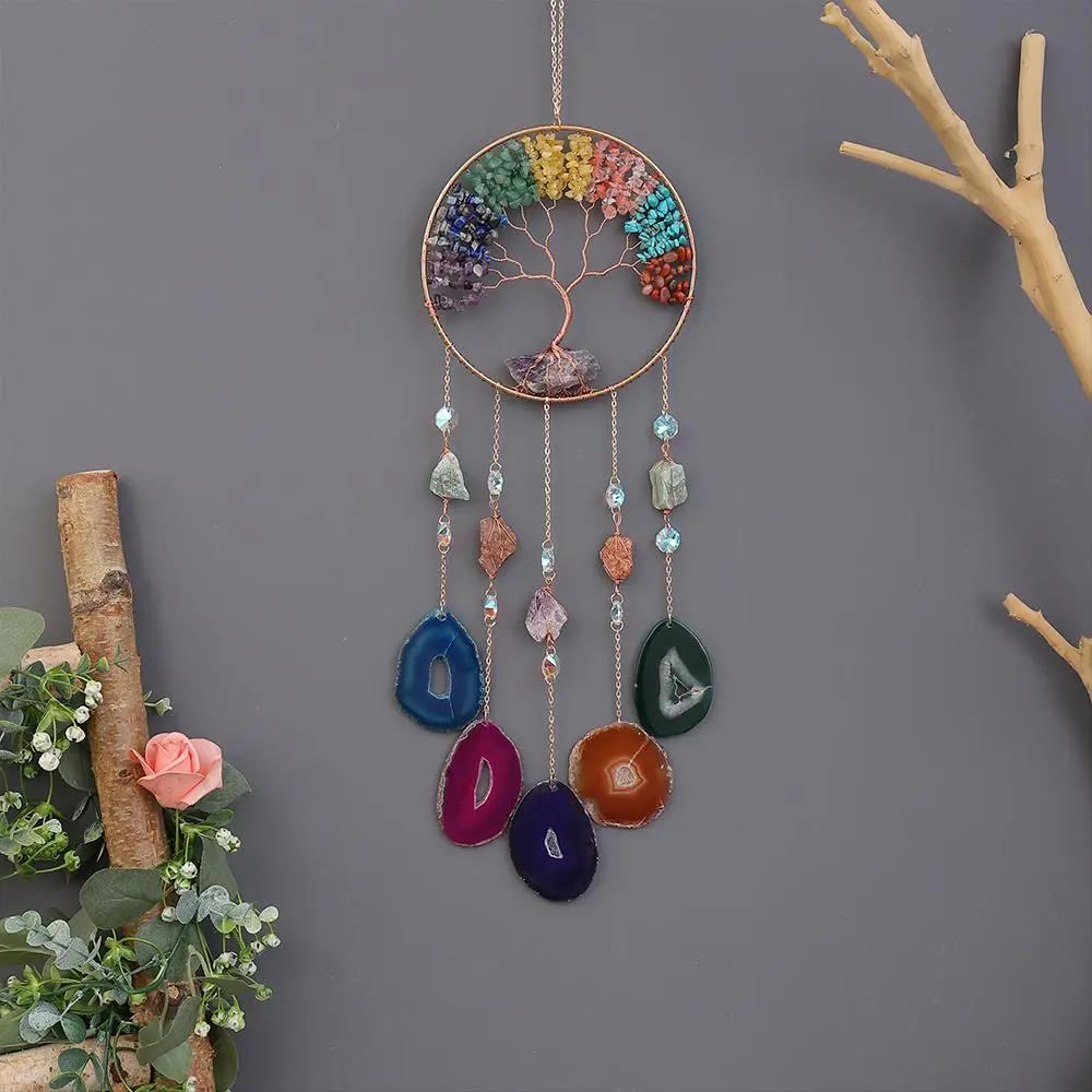 Gemstone Tree Hanging Ornament with Agate Slices