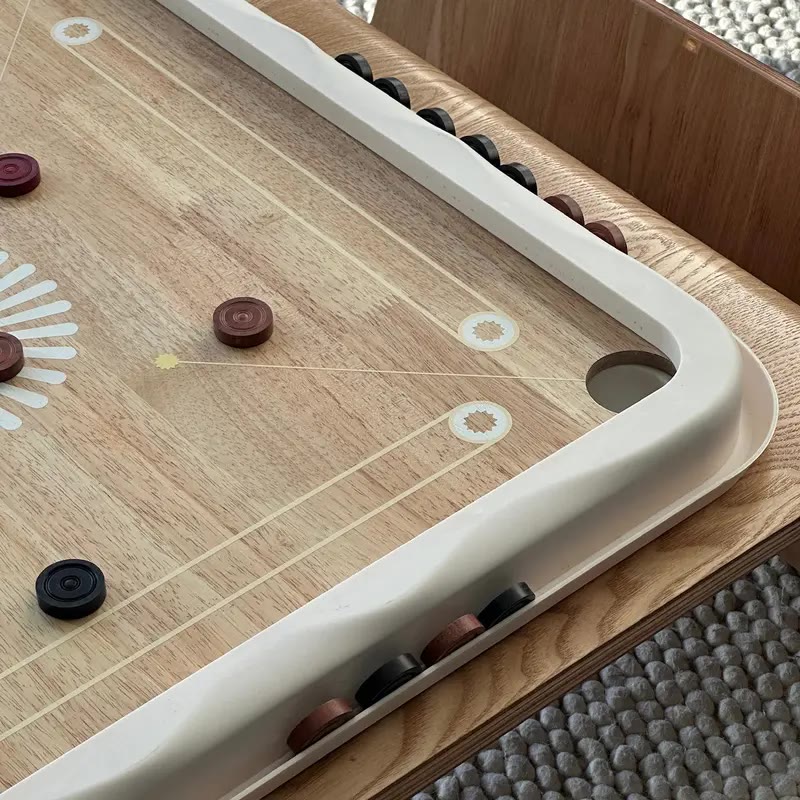 Square Wooden Carrom Board With Cream Frame and Coins - photo 2