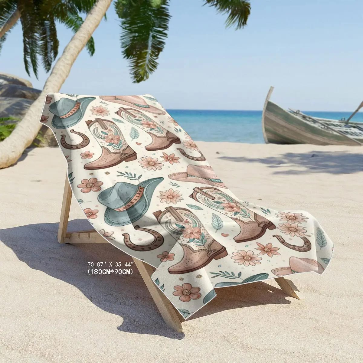 Cream Beach Towel with Boots and Hats Print - photo 2