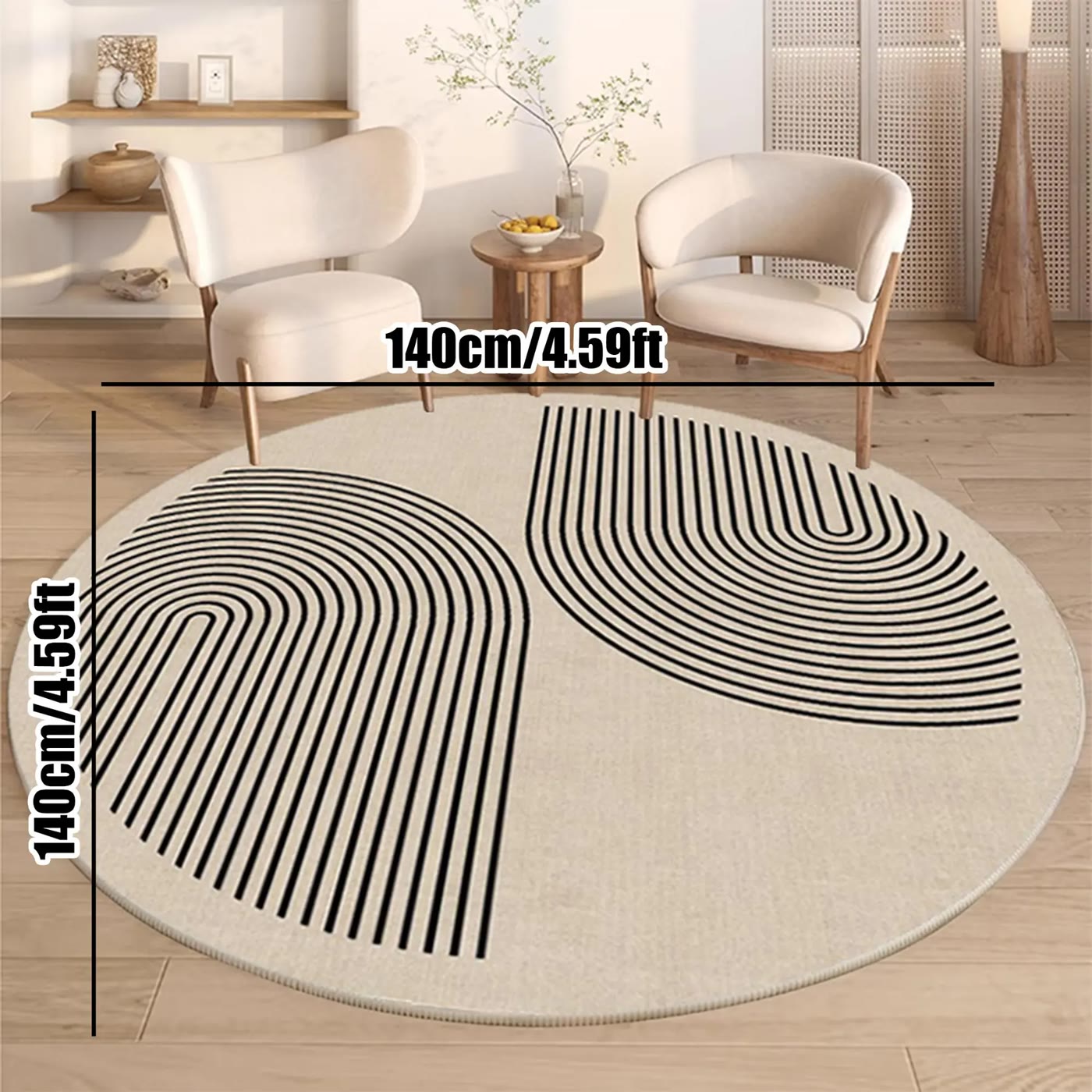 Round Cream Area Rug with Black Arch Lines - photo 3