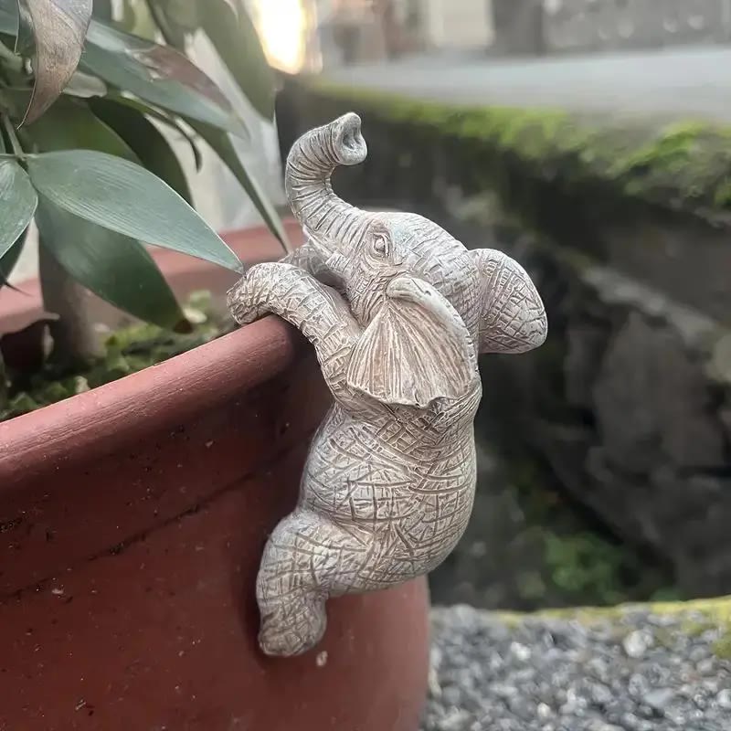 Climbing Elephant Resin Plant Pot Decoration - photo 3