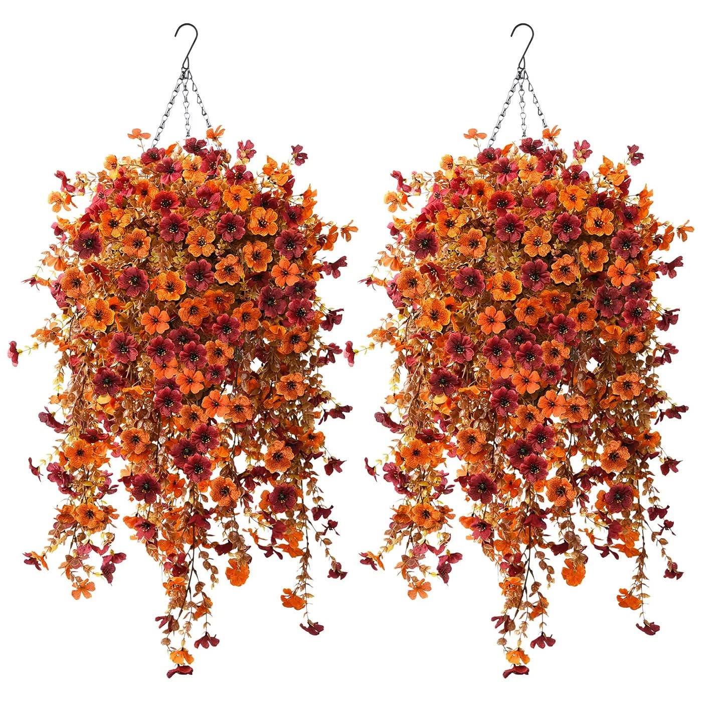 Pair of Orange Artificial Hanging Flower Baskets
