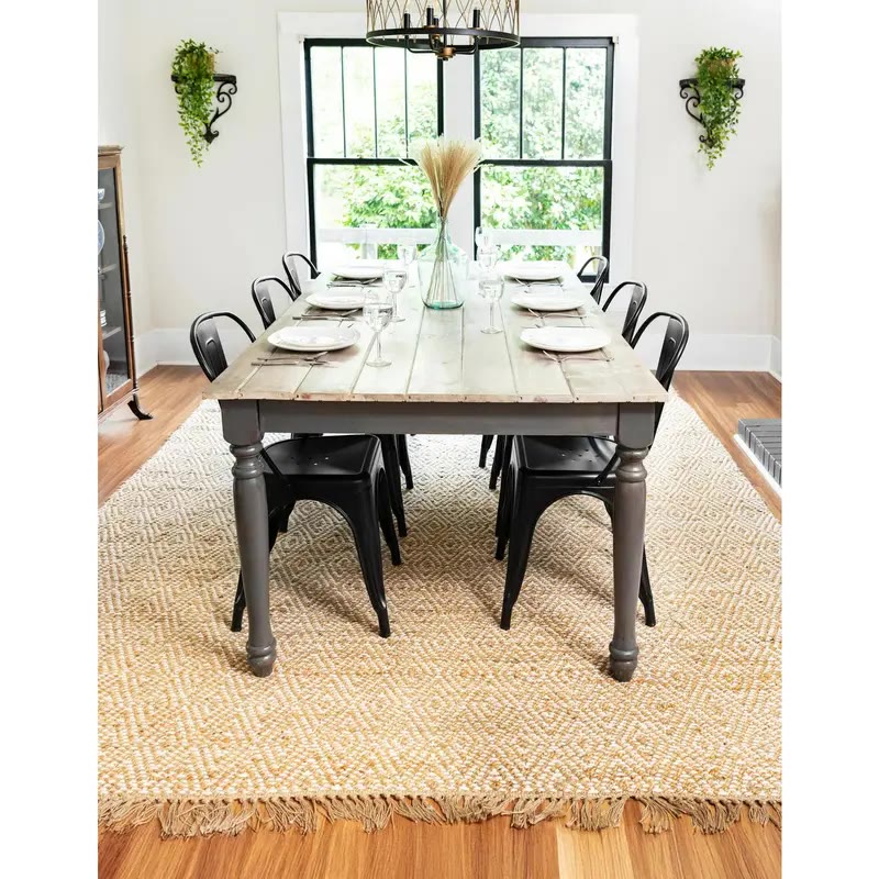 Natural Jute Area Rug With Diamond Pattern and Fringe - photo 4