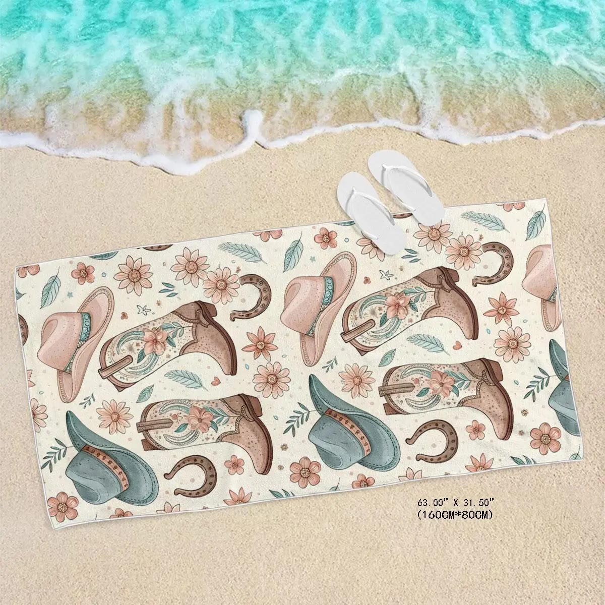 Cream Beach Towel with Boots and Hats Print - photo 3