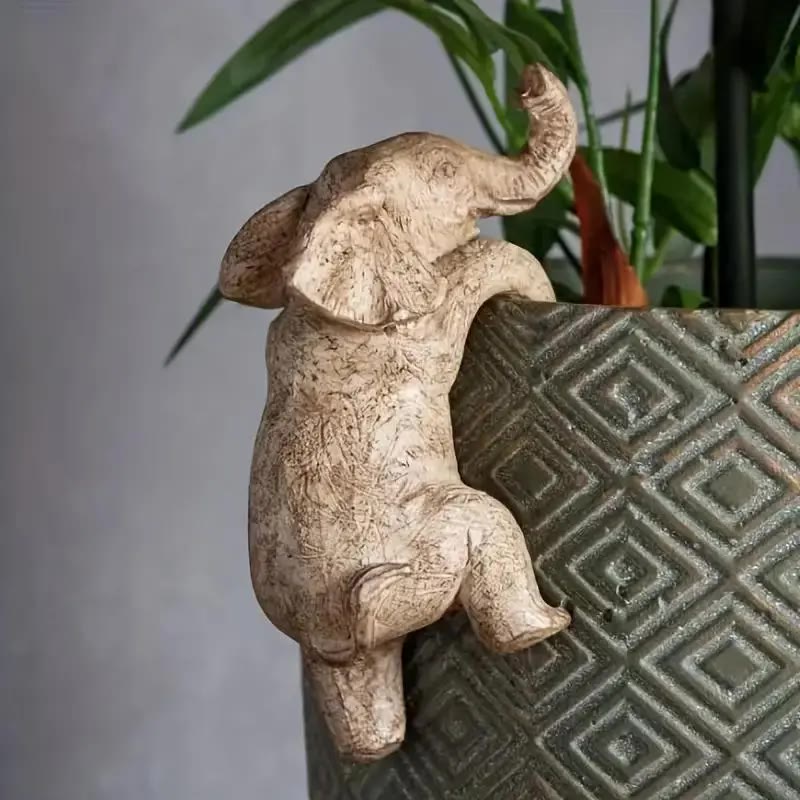 Climbing Elephant Resin Plant Pot Decoration
