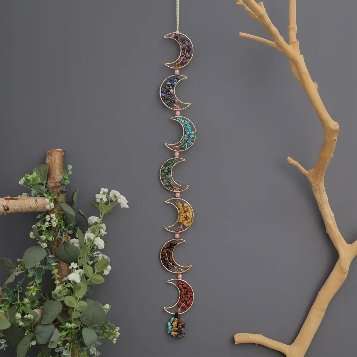 Hanging Moon Phase Wall Decor with Gemstones - photo 2