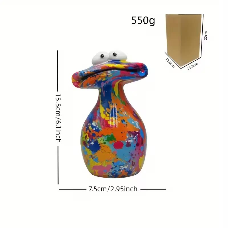 Colourful Paint-Splatter Ceramic Figurine with Googly Eyes - photo 2