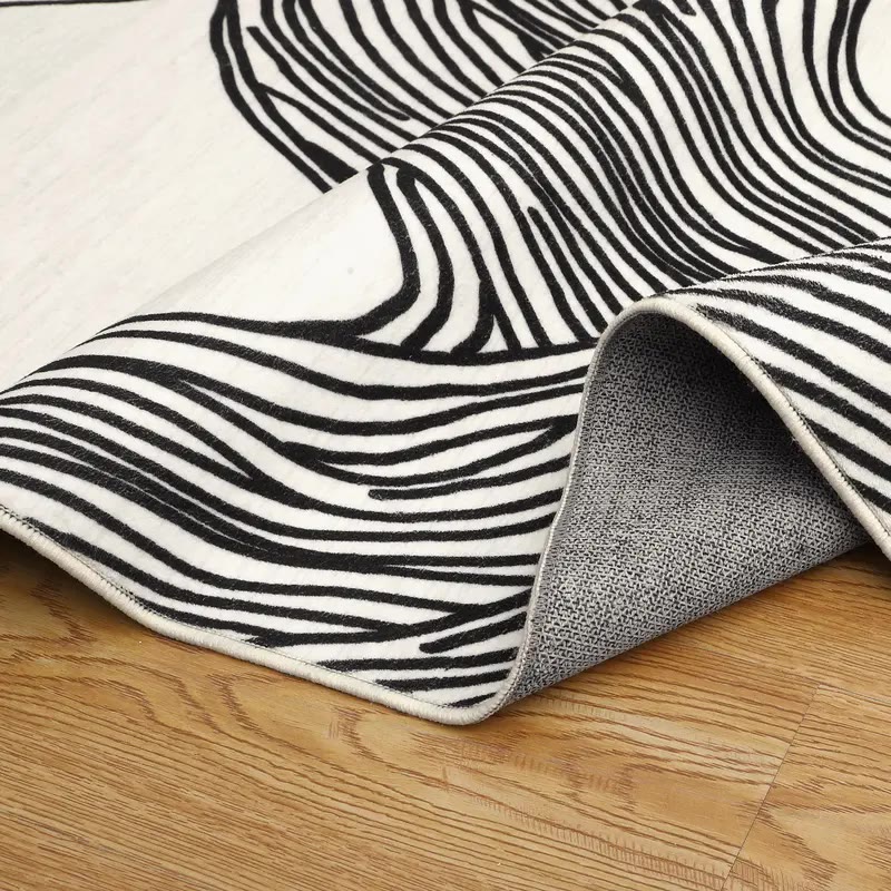 Cream Area Rug with Black Wavy Line Pattern - photo 3
