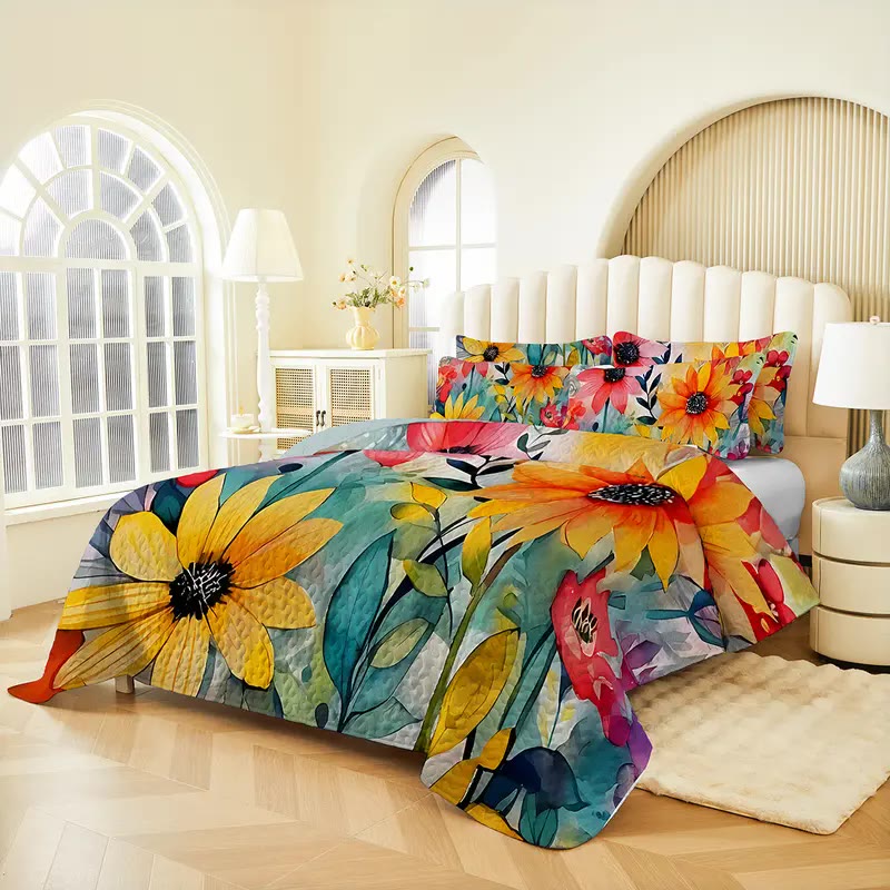 Quilted Bedspread Set with Sunflower Print - photo 2