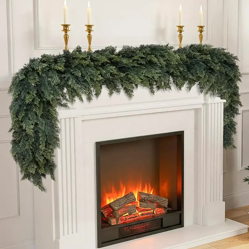 Dense Green Artificial Evergreen Mantel Garland - photo 2