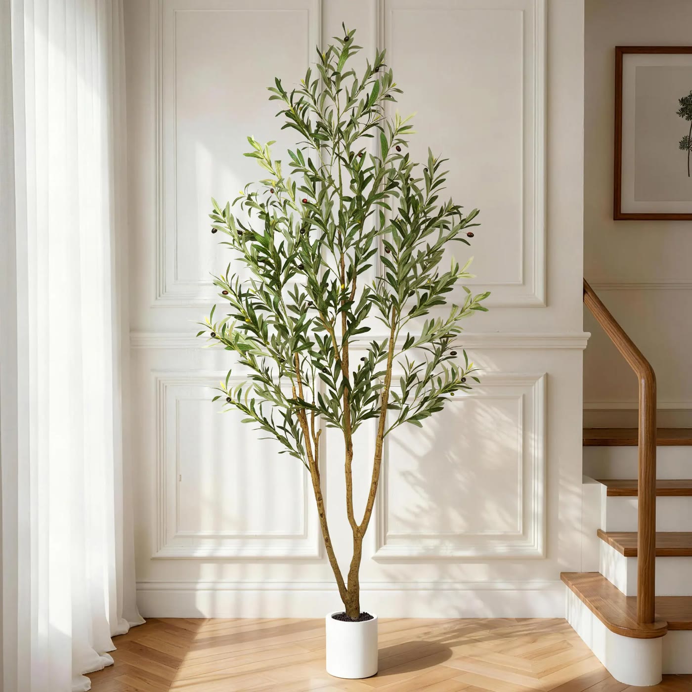 Tall Faux Olive Tree in White Round Pot