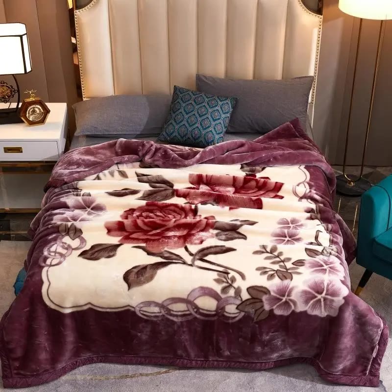 Plush Mauve Blanket with Large Rose Print