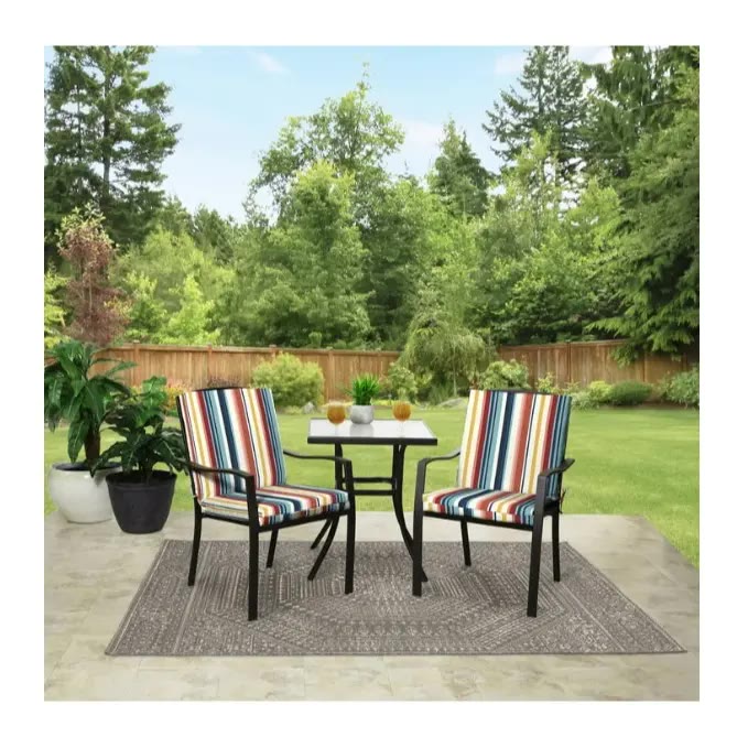Striped Outdoor Chair Cushion with Back and Ties - photo 3