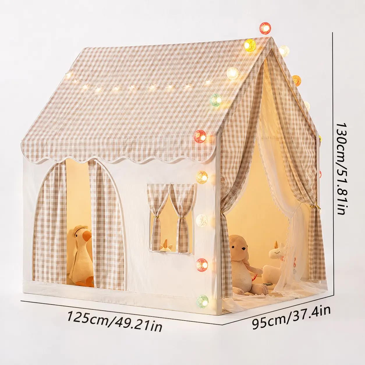Cream Play Tent With Plaid House Roof - photo 2