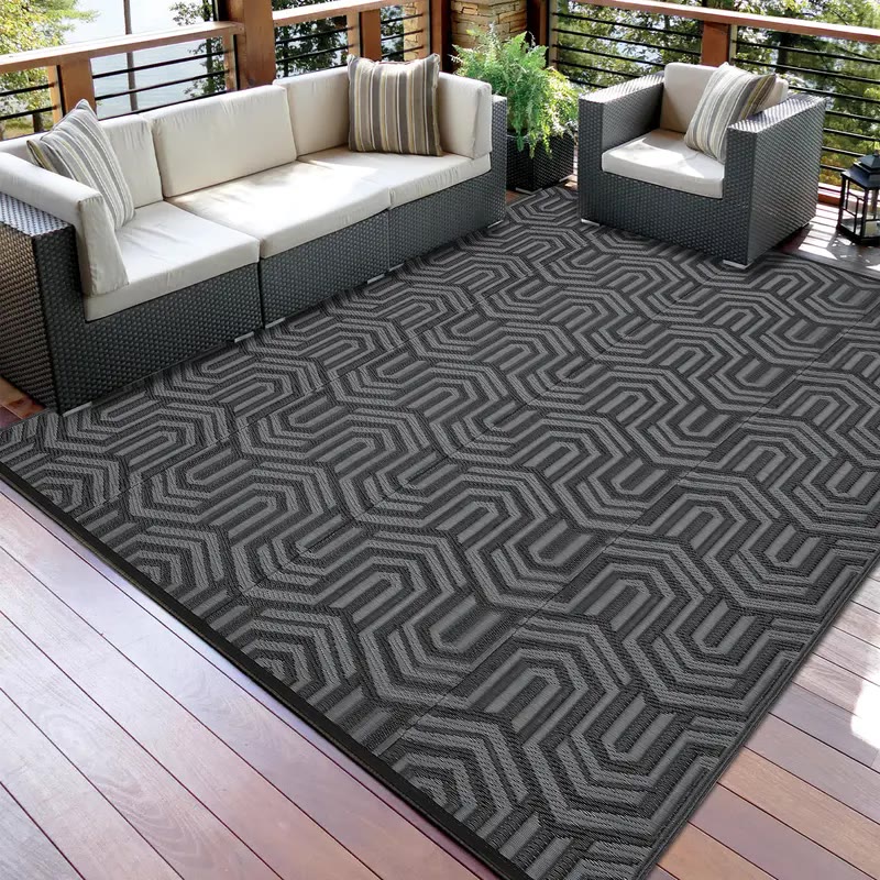 Charcoal Geometric Woven Outdoor Area Rug - photo 3
